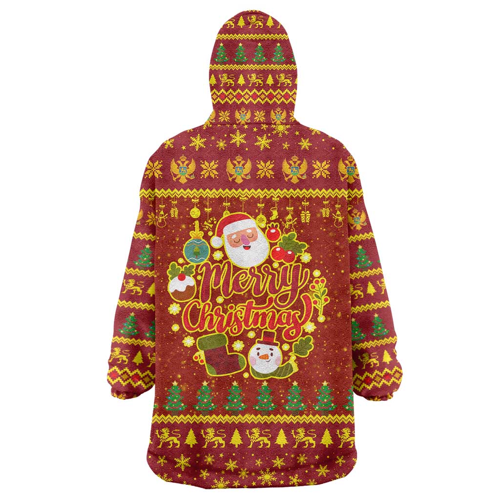 Montenegro Christmas Wearable Blanket Hoodie with Red-Gold Theme, Double-Headed Eagle, and Santa Motif - Wonder Print Shop