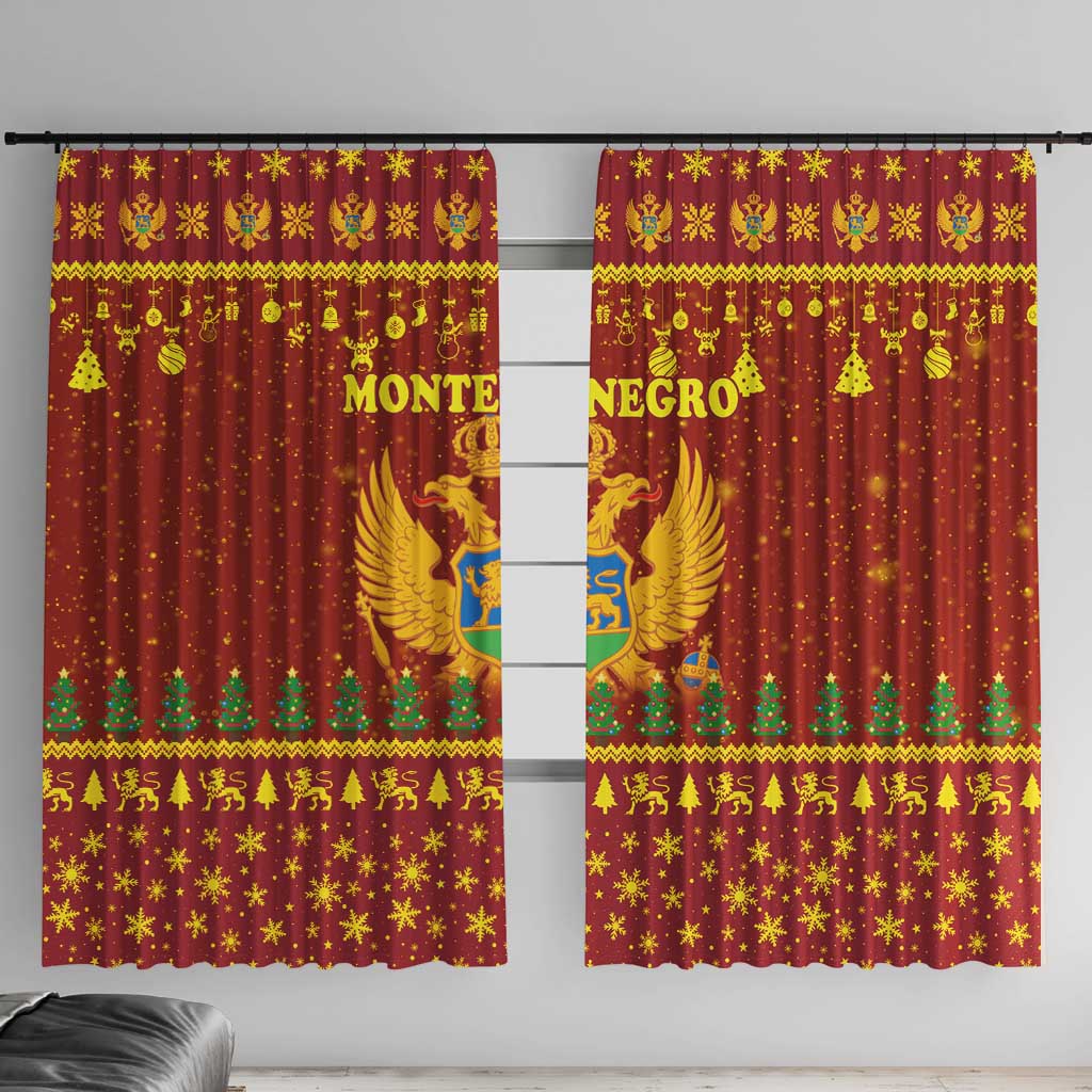 Montenegro Christmas Window Curtain with Red-Gold Theme, Double-Headed Eagle, and Santa Motif - Wonder Print Shop