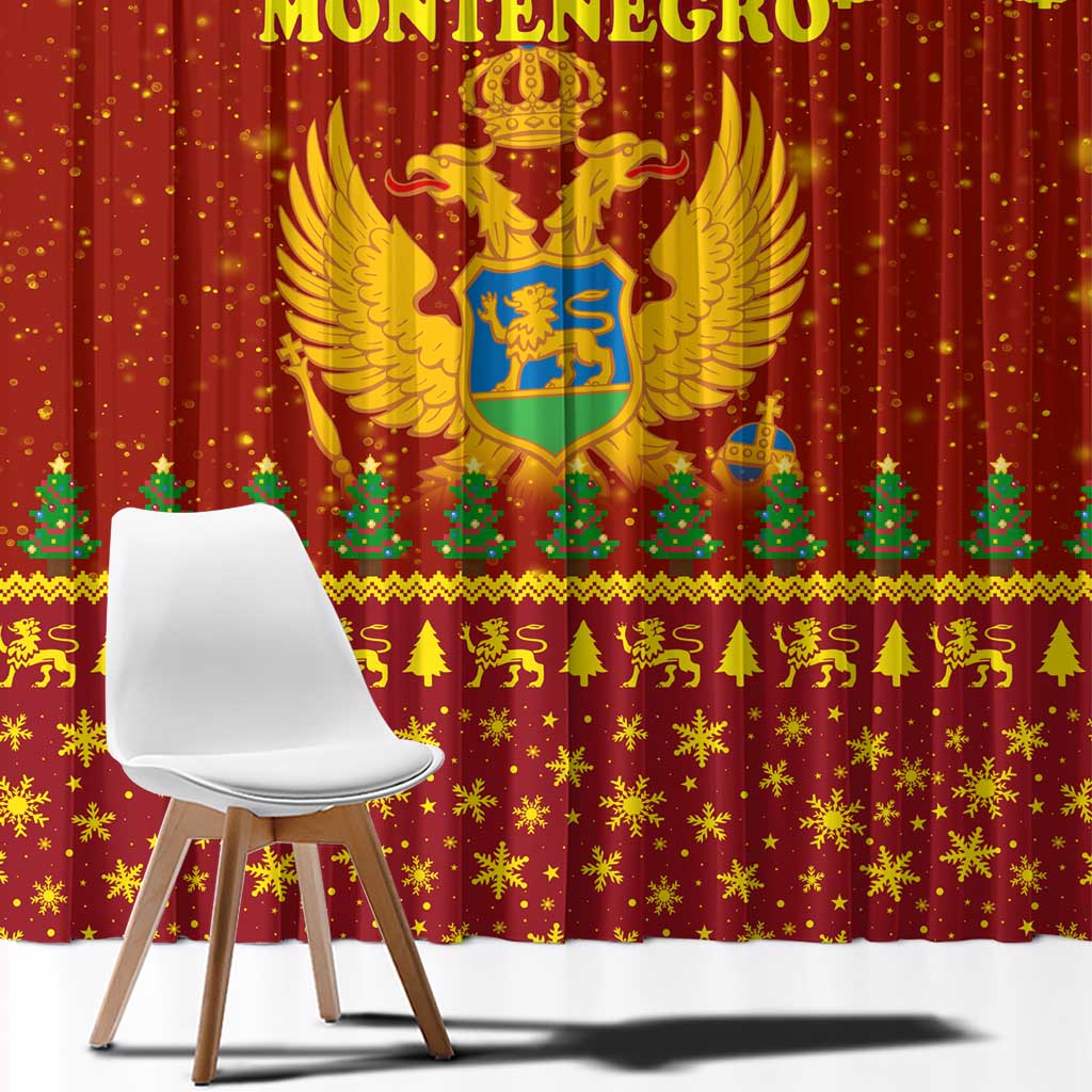 Montenegro Christmas Window Curtain with Red-Gold Theme, Double-Headed Eagle, and Santa Motif - Wonder Print Shop