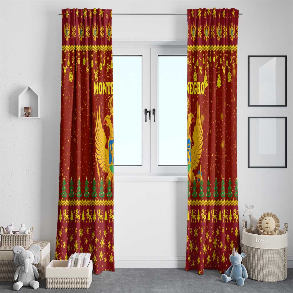 Montenegro Christmas Window Curtain with Red-Gold Theme, Double-Headed Eagle, and Santa Motif - Wonder Print Shop