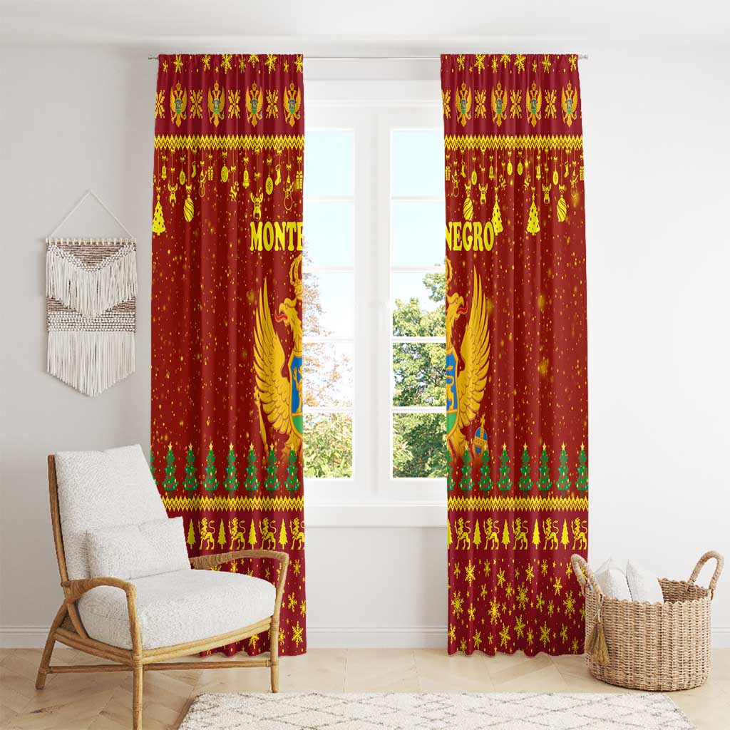 Montenegro Christmas Window Curtain with Red-Gold Theme, Double-Headed Eagle, and Santa Motif - Wonder Print Shop