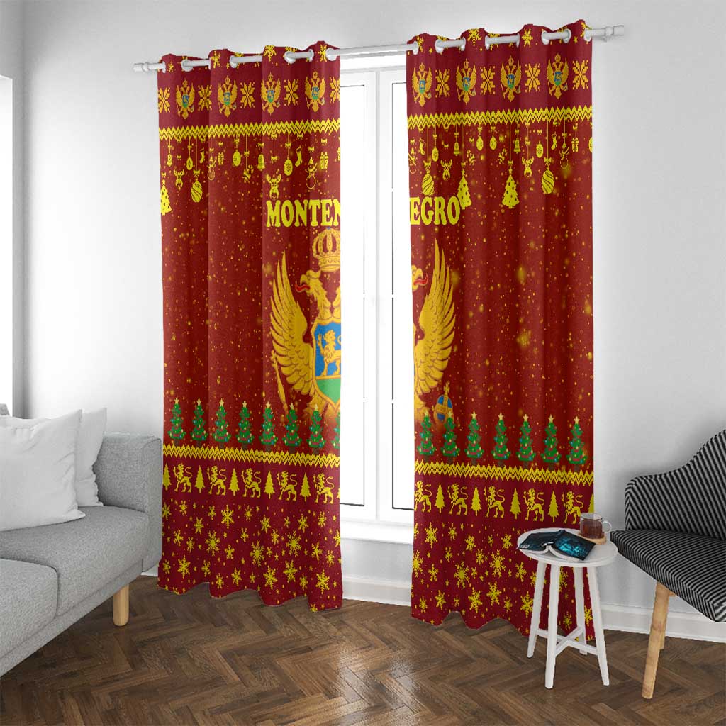 Montenegro Christmas Window Curtain with Red-Gold Theme, Double-Headed Eagle, and Santa Motif - Wonder Print Shop