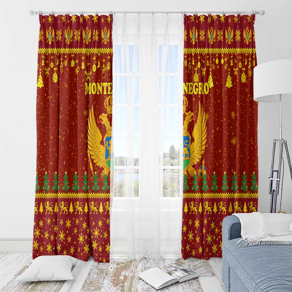 Montenegro Christmas Window Curtain with Red-Gold Theme, Double-Headed Eagle, and Santa Motif - Wonder Print Shop
