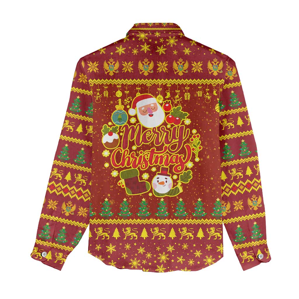 Montenegro Christmas Women Casual Shirt with Red-Gold Theme, Double-Headed Eagle, and Santa Motif - Wonder Print Shop