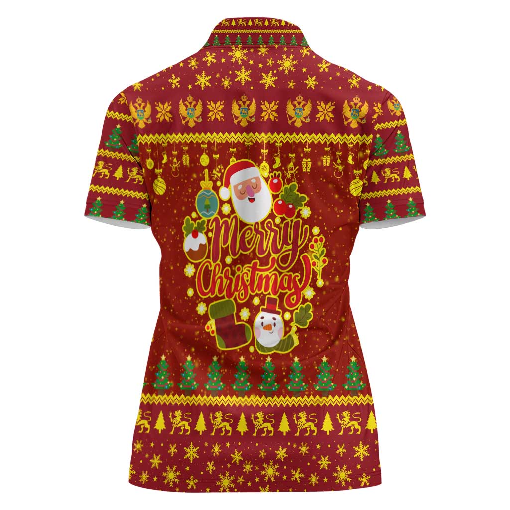 Montenegro Christmas Women Polo Shirt with Red-Gold Theme, Double-Headed Eagle, and Santa Motif - Wonder Print Shop