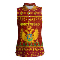 Montenegro Christmas Women Sleeveless Polo Shirt with Red-Gold Theme, Double-Headed Eagle, and Santa Motif - Wonder Print Shop