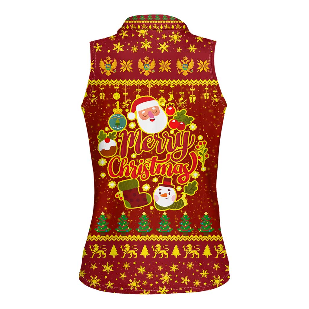 Montenegro Christmas Women Sleeveless Polo Shirt with Red-Gold Theme, Double-Headed Eagle, and Santa Motif - Wonder Print Shop