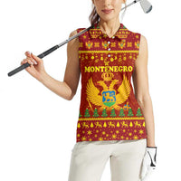 Montenegro Christmas Women Sleeveless Polo Shirt with Red-Gold Theme, Double-Headed Eagle, and Santa Motif - Wonder Print Shop