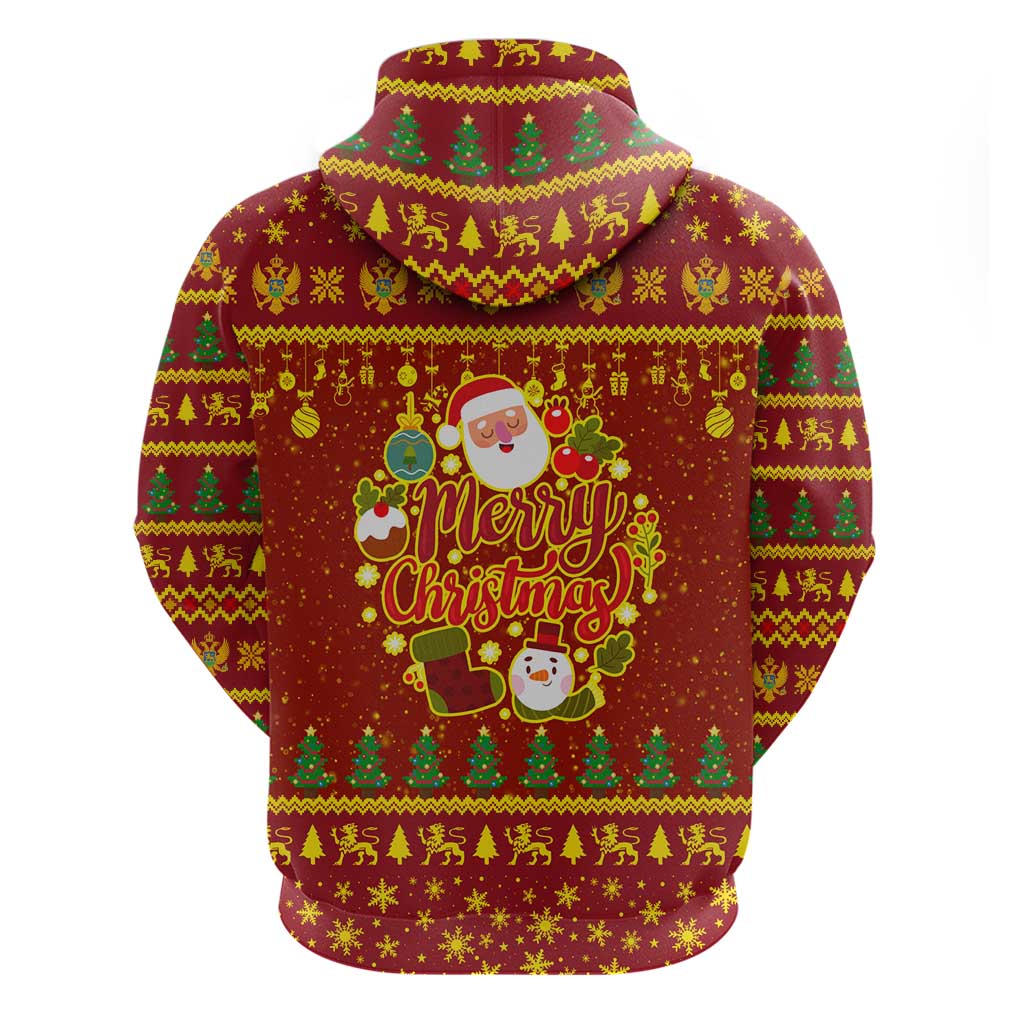 Montenegro Christmas Zip Hoodie with Red-Gold Theme, Double-Headed Eagle, and Santa Motif - Wonder Print Shop