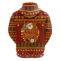 Montenegro Christmas Zip Hoodie with Red-Gold Theme, Double-Headed Eagle, and Santa Motif - Wonder Print Shop