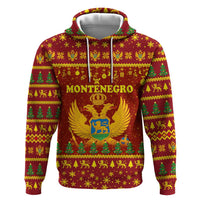 Montenegro Christmas Zip Hoodie with Red-Gold Theme, Double-Headed Eagle, and Santa Motif - Wonder Print Shop