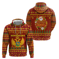 Montenegro Christmas Zip Hoodie with Red-Gold Theme, Double-Headed Eagle, and Santa Motif - Wonder Print Shop