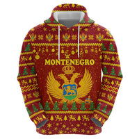 Montenegro Christmas Zip Hoodie with Red-Gold Theme, Double-Headed Eagle, and Santa Motif - Wonder Print Shop