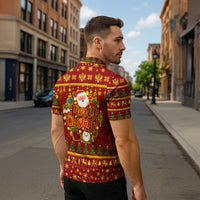 Montenegro Christmas Zipper Polo Shirt with Red-Gold Theme, Double-Headed Eagle, and Santa Motif - Wonder Print Shop