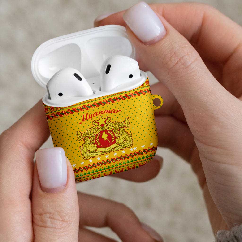 Myanmar Christmas AirPods Case with Yellow-Red-Green Theme, National Emblem, and Star Motif - Wonder Print Shop