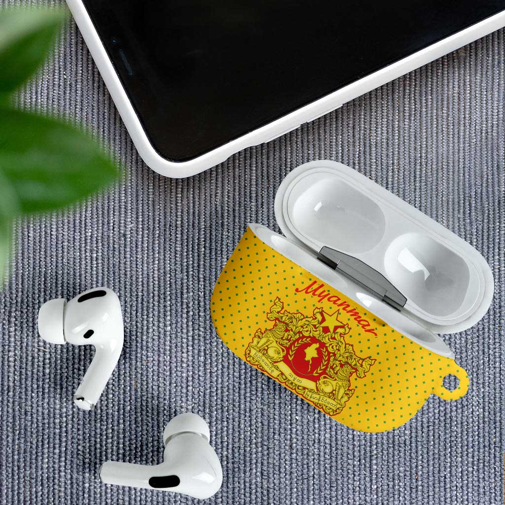 Myanmar Christmas AirPods Case with Yellow-Red-Green Theme, National Emblem, and Star Motif - Wonder Print Shop