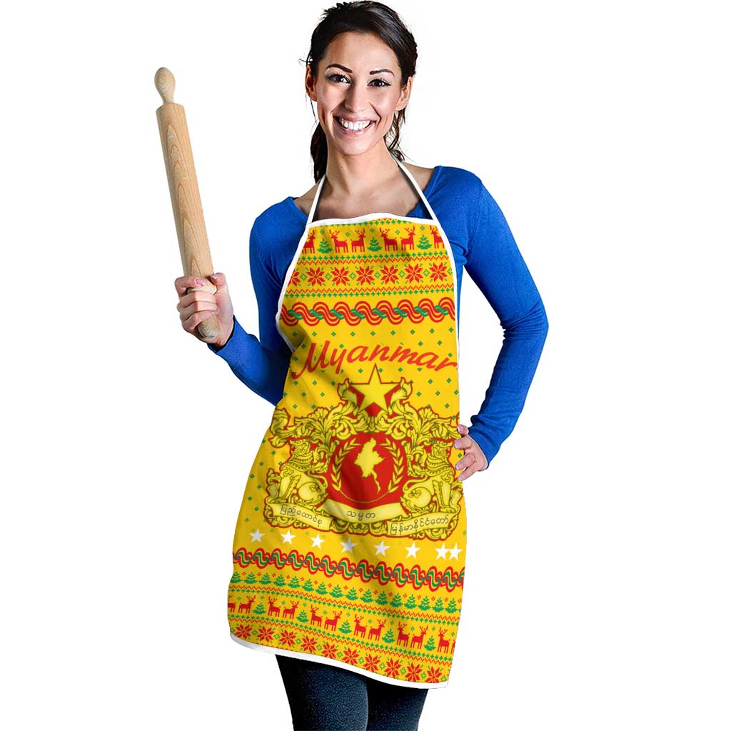 Myanmar Christmas Apron with Yellow-Red-Green Theme, National Emblem, and Star Motif - Wonder Print Shop