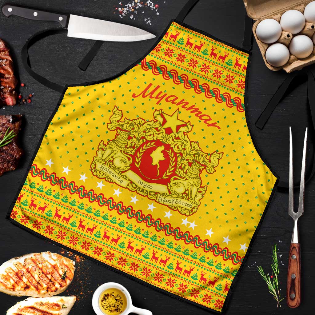 Myanmar Christmas Apron with Yellow-Red-Green Theme, National Emblem, and Star Motif - Wonder Print Shop