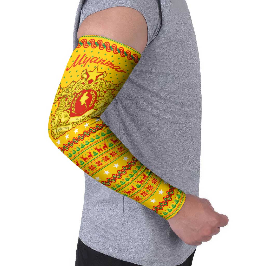 Myanmar Christmas Arm Sleeves with Yellow-Red-Green Theme, National Emblem, and Star Motif - Wonder Print Shop