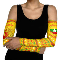 Myanmar Christmas Arm Sleeves with Yellow-Red-Green Theme, National Emblem, and Star Motif - Wonder Print Shop