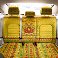 Myanmar Christmas Back Car Seat Cover with Yellow-Red-Green Theme, National Emblem, and Star Motif - Wonder Print Shop