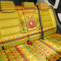 Myanmar Christmas Back Car Seat Cover with Yellow-Red-Green Theme, National Emblem, and Star Motif - Wonder Print Shop