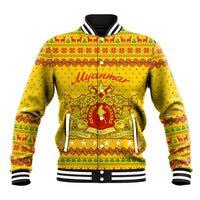 Myanmar Christmas Baseball Jacket with Yellow-Red-Green Theme, National Emblem, and Star Motif - Wonder Print Shop