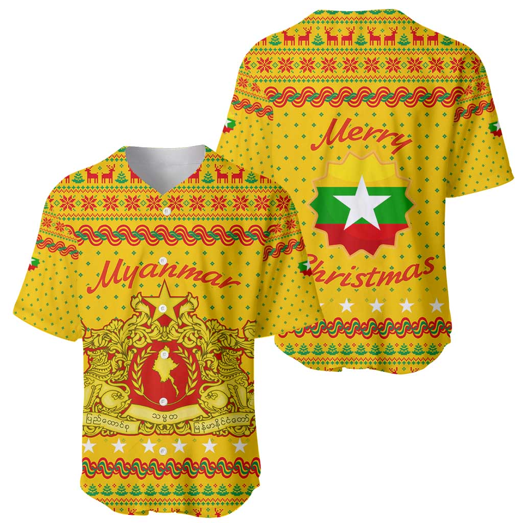 Myanmar Christmas Baseball Jersey with Yellow-Red-Green Theme, National Emblem, and Star Motif - Wonder Print Shop