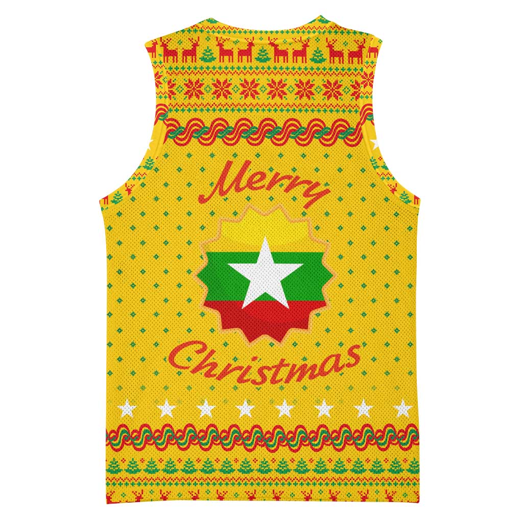 Myanmar Christmas Basketball Jersey with Yellow-Red-Green Theme, National Emblem, and Star Motif - Wonder Print Shop