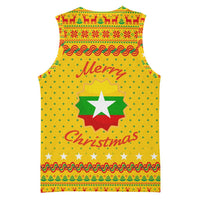 Myanmar Christmas Basketball Jersey with Yellow-Red-Green Theme, National Emblem, and Star Motif - Wonder Print Shop