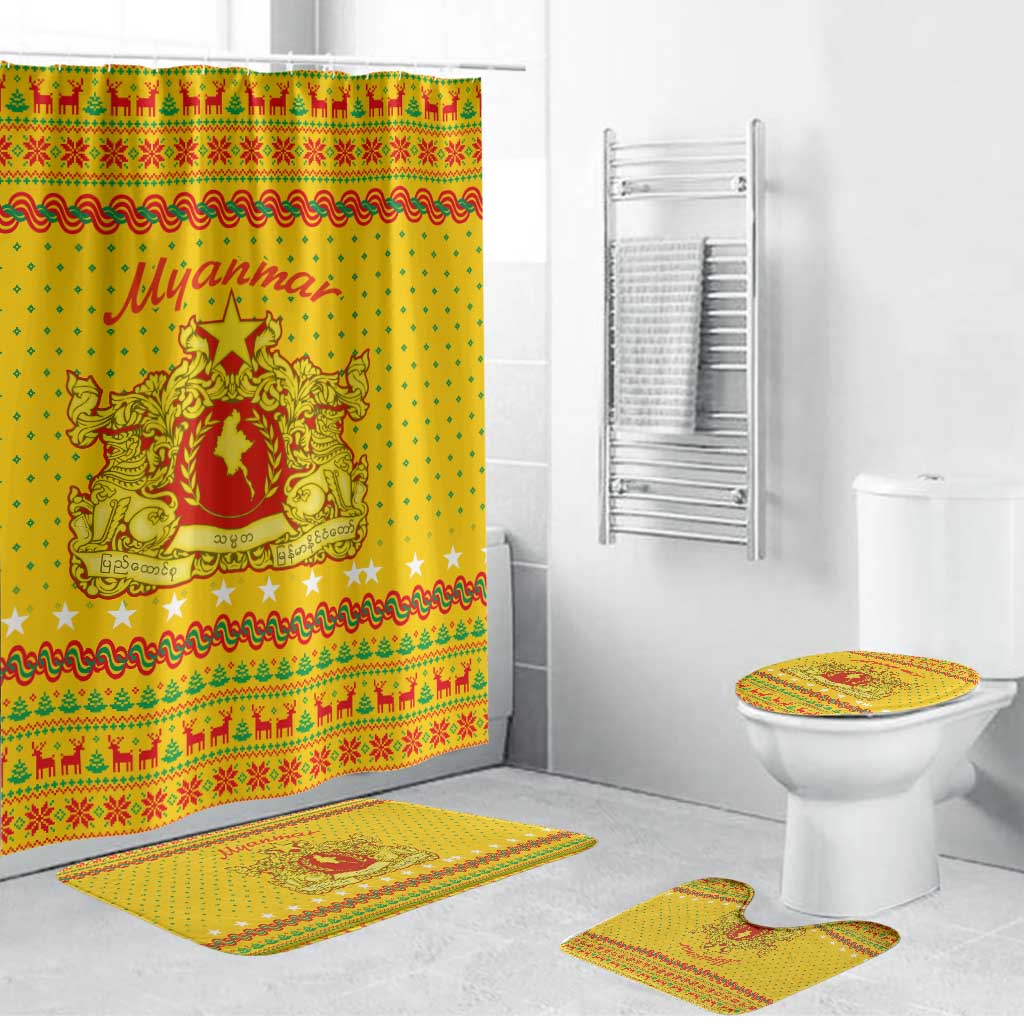 Myanmar Christmas Bathroom Set with Yellow-Red-Green Theme, National Emblem, and Star Motif - Wonder Print Shop