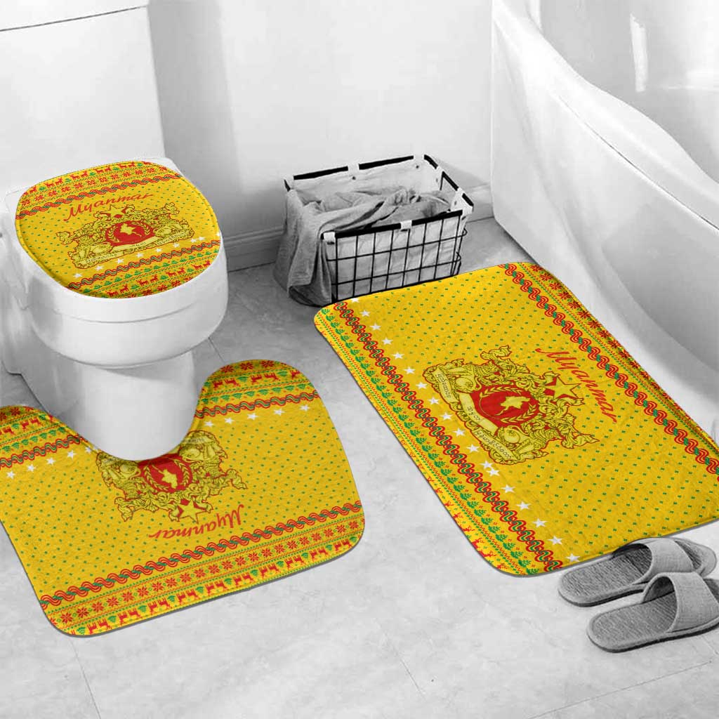 Myanmar Christmas Bathroom Set with Yellow-Red-Green Theme, National Emblem, and Star Motif - Wonder Print Shop