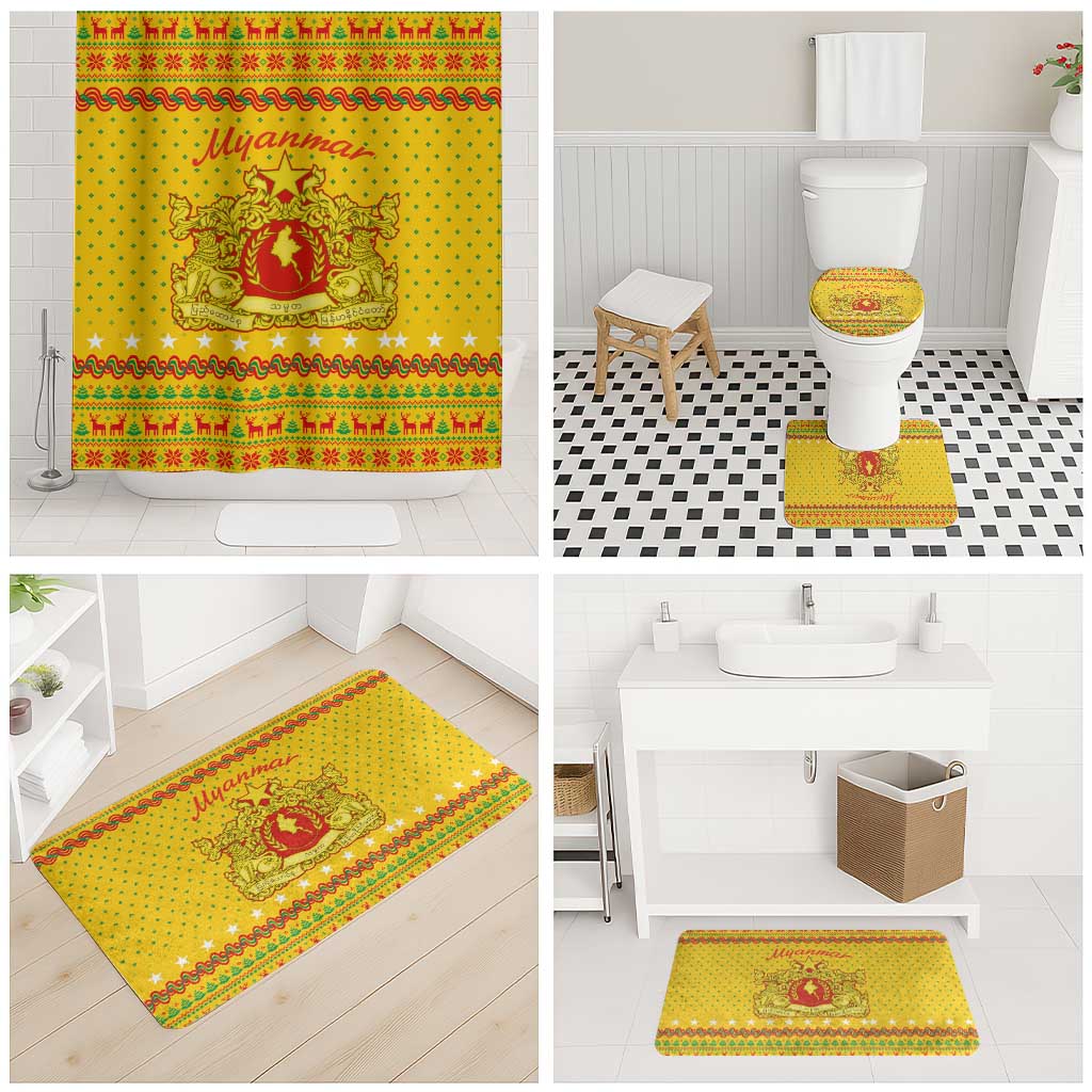 Myanmar Christmas Bathroom Set with Yellow-Red-Green Theme, National Emblem, and Star Motif - Wonder Print Shop