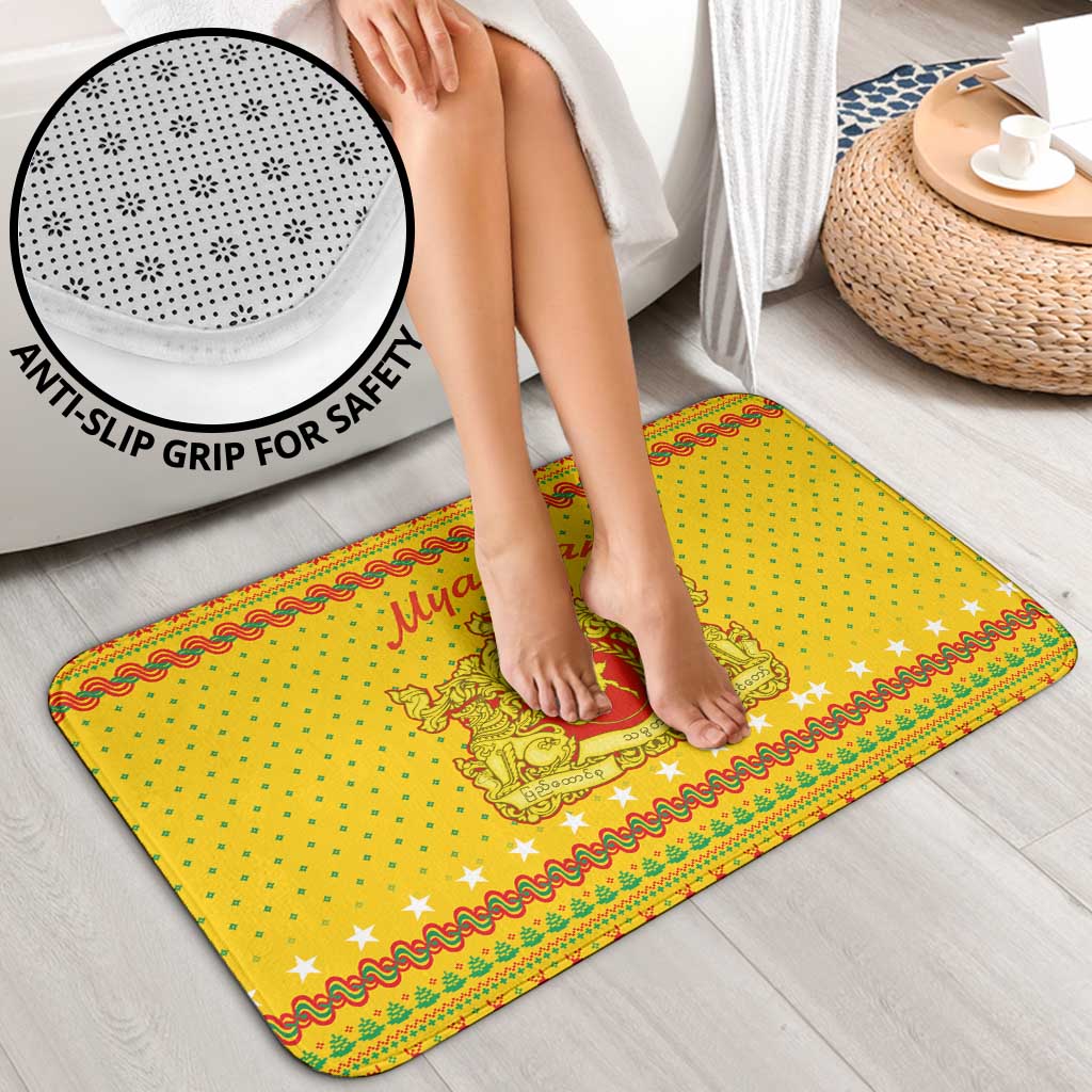 Myanmar Christmas Bathroom Set with Yellow-Red-Green Theme, National Emblem, and Star Motif - Wonder Print Shop