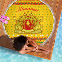 Myanmar Christmas Beach Blanket with Yellow-Red-Green Theme, National Emblem, and Star Motif - Wonder Print Shop