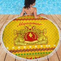 Myanmar Christmas Beach Blanket with Yellow-Red-Green Theme, National Emblem, and Star Motif - Wonder Print Shop