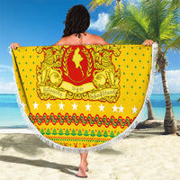 Myanmar Christmas Beach Blanket with Yellow-Red-Green Theme, National Emblem, and Star Motif - Wonder Print Shop