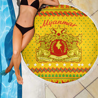 Myanmar Christmas Beach Blanket with Yellow-Red-Green Theme, National Emblem, and Star Motif - Wonder Print Shop