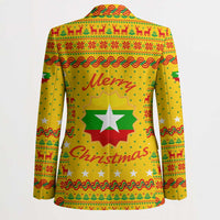 Myanmar Christmas Blazer with Yellow-Red-Green Theme, National Emblem, and Star Motif - Wonder Print Shop