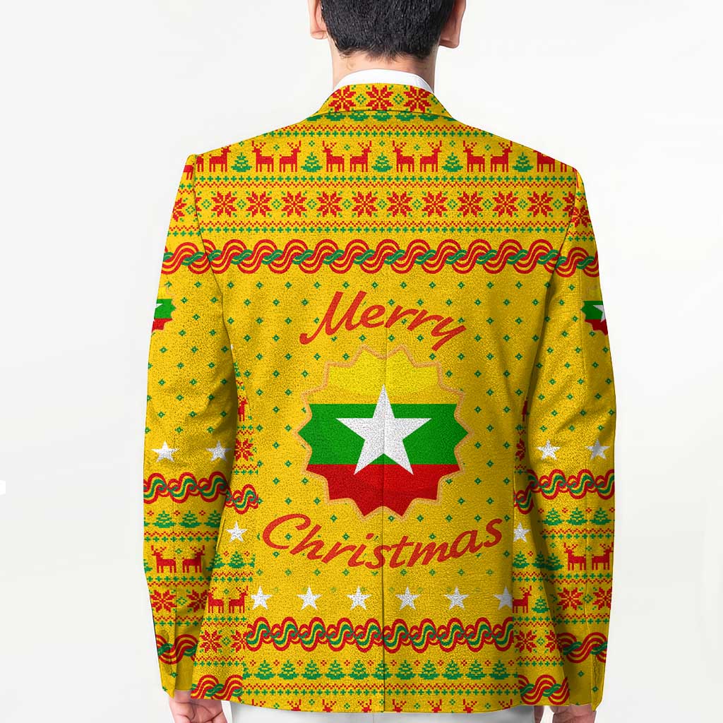 Myanmar Christmas Blazer with Yellow-Red-Green Theme, National Emblem, and Star Motif - Wonder Print Shop