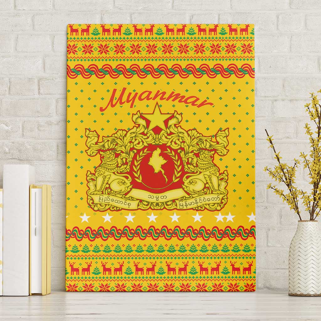 Myanmar Christmas Canvas Wall Art with Yellow-Red-Green Theme, National Emblem, and Star Motif - Wonder Print Shop