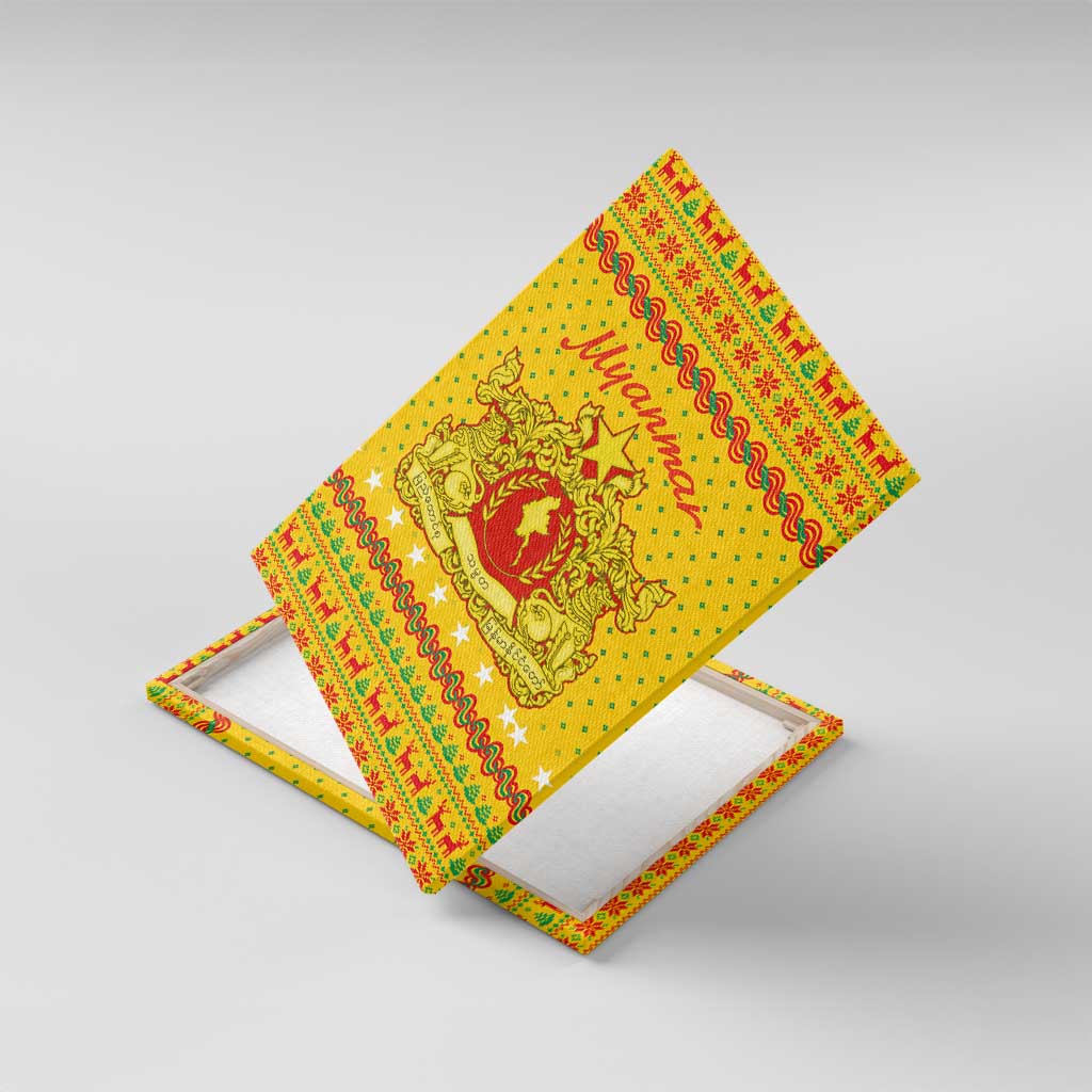 Myanmar Christmas Canvas Wall Art with Yellow-Red-Green Theme, National Emblem, and Star Motif - Wonder Print Shop
