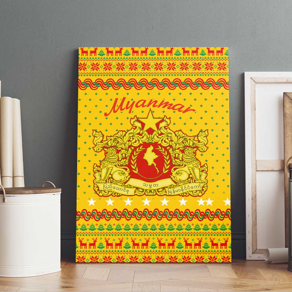 Myanmar Christmas Canvas Wall Art with Yellow-Red-Green Theme, National Emblem, and Star Motif - Wonder Print Shop