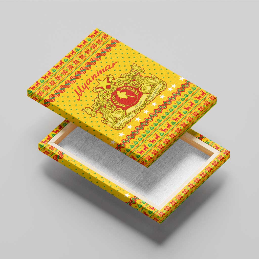 Myanmar Christmas Canvas Wall Art with Yellow-Red-Green Theme, National Emblem, and Star Motif - Wonder Print Shop