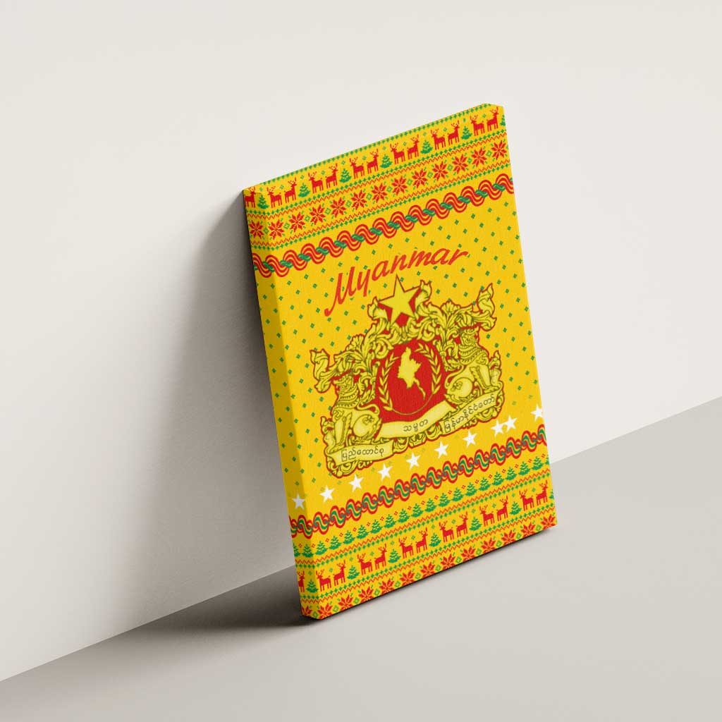 Myanmar Christmas Canvas Wall Art with Yellow-Red-Green Theme, National Emblem, and Star Motif - Wonder Print Shop