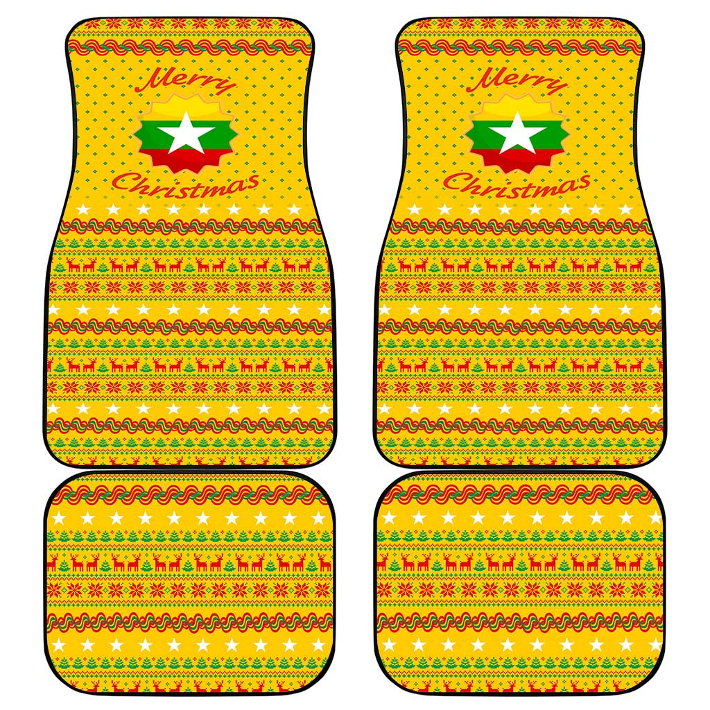 Myanmar Christmas Car Mats with Yellow-Red-Green Theme, National Emblem, and Star Motif - Wonder Print Shop