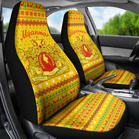 Myanmar Christmas Car Seat Cover with Yellow-Red-Green Theme, National Emblem, and Star Motif - Wonder Print Shop