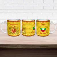 Myanmar Christmas Ceramic Mug with Yellow-Red-Green Theme, National Emblem, and Star Motif - Wonder Print Shop