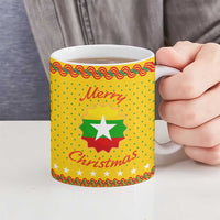 Myanmar Christmas Ceramic Mug with Yellow-Red-Green Theme, National Emblem, and Star Motif - Wonder Print Shop