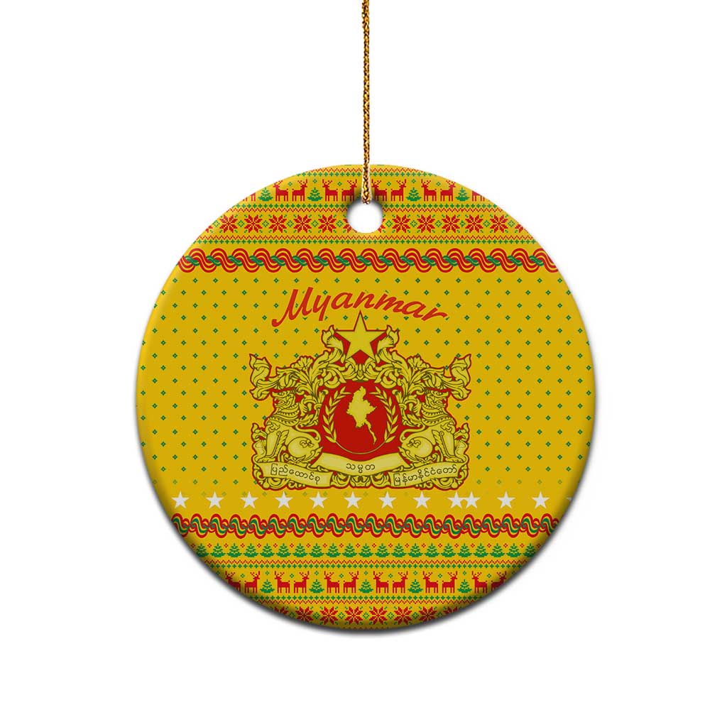 Myanmar Christmas Ceramic Ornament with Yellow-Red-Green Theme, National Emblem, and Star Motif - Wonder Print Shop